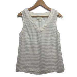 Lucy and Laurel Metallic Stripe Linen Tank Gold and White Size Small